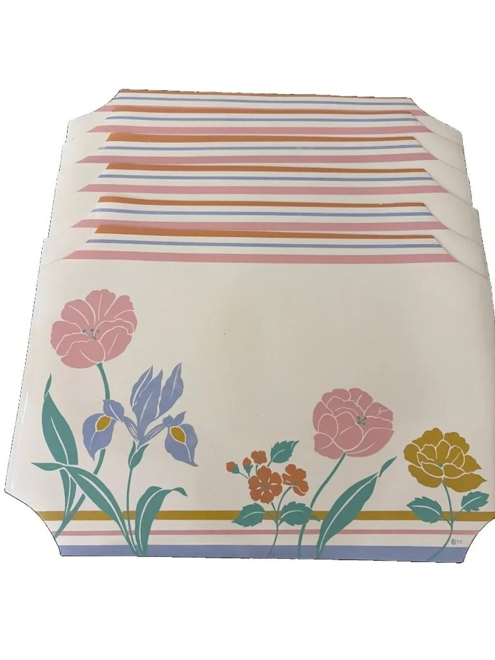 VTG 80s Town & Country Floral Parade Vinyl Placemats Multicolor 17X12.5 Set of 6